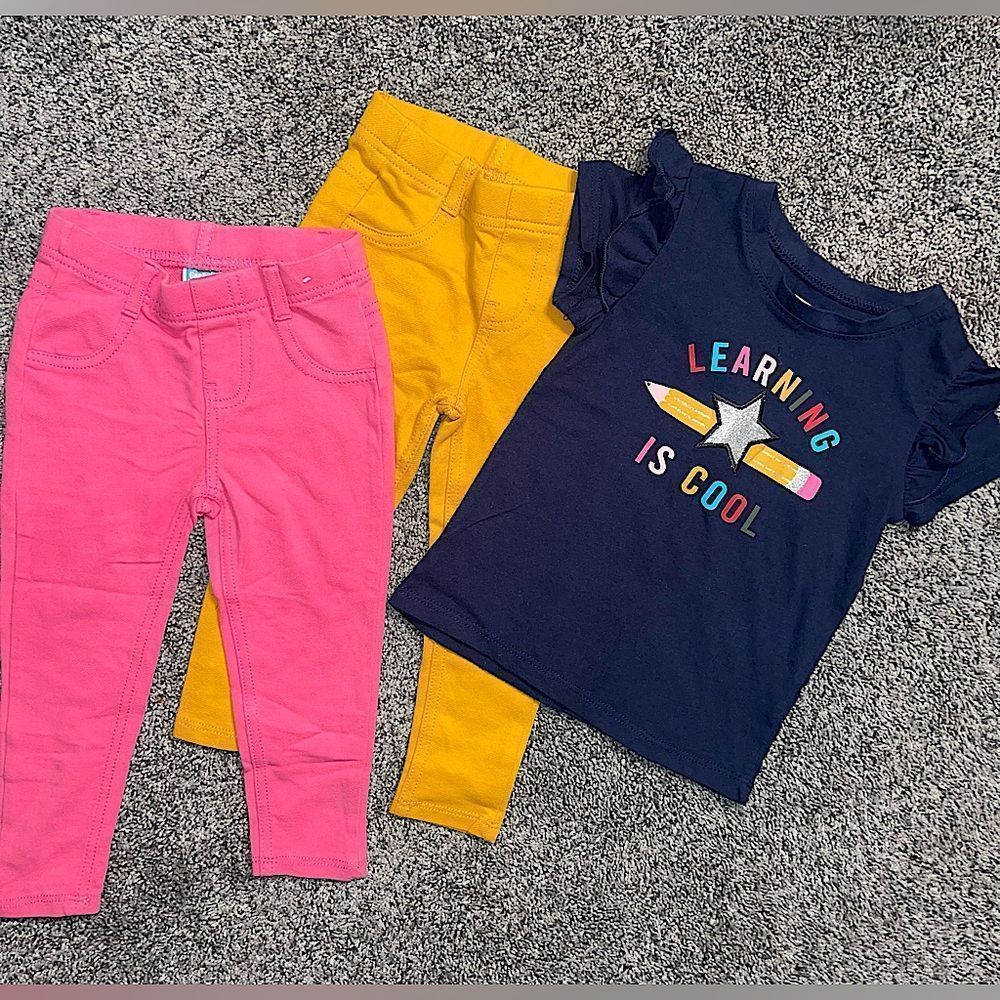 Lot of 3 Girls Mix and Match Outfit 1 shirt 2 thin pants jeggings Set Size 2T